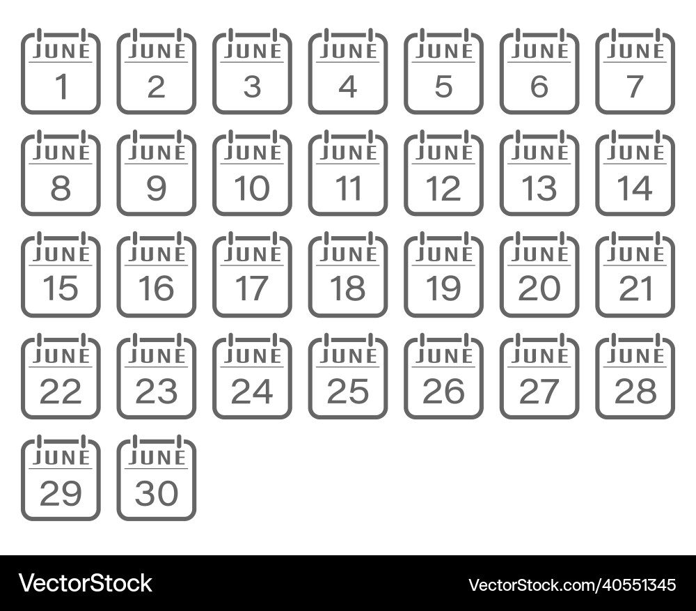 June is a month with numbers set of calendar vector image