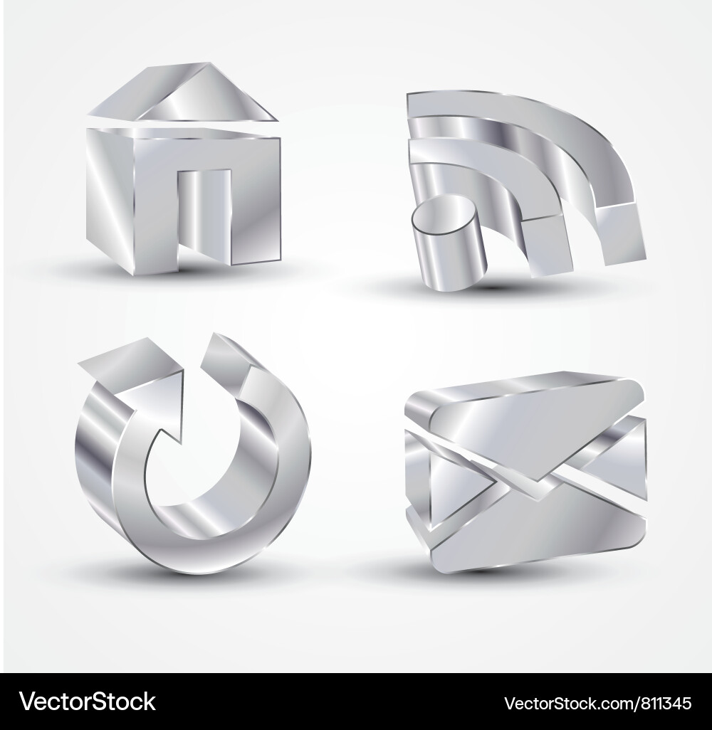 Metallic Chrome Icons Set Vector Image