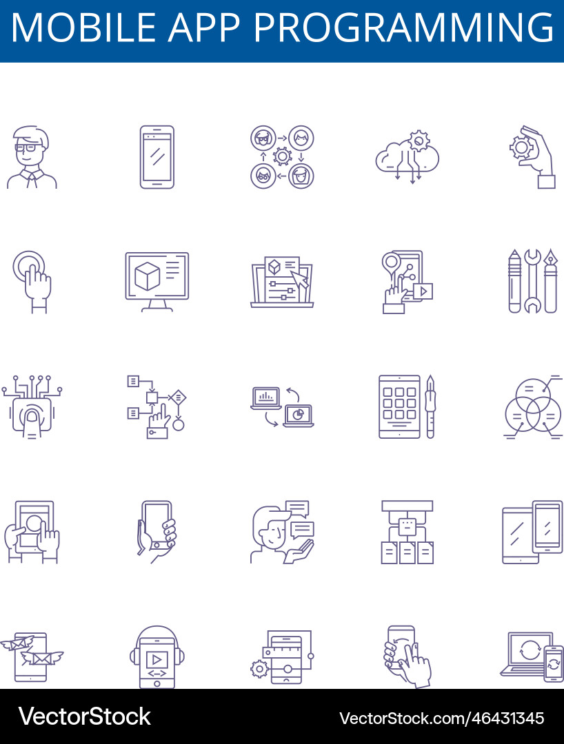 Mobile app programming line icons signs set Vector Image