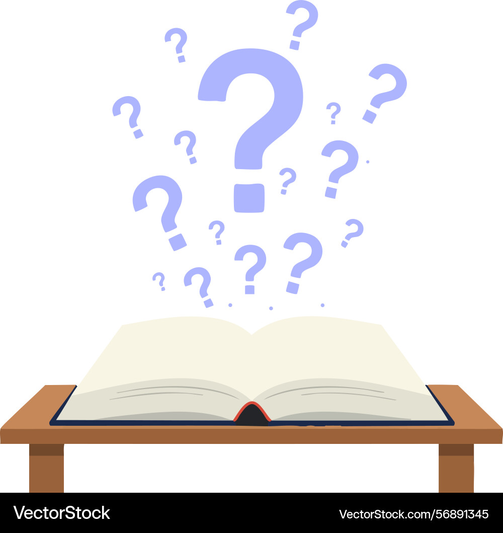 Open book with floating question marks vector image