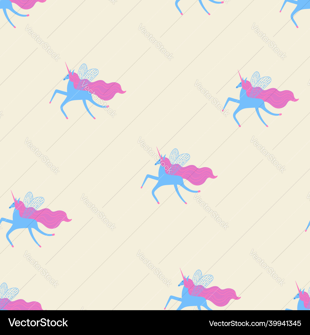 Seamless pattern with cute running unicorns vector image