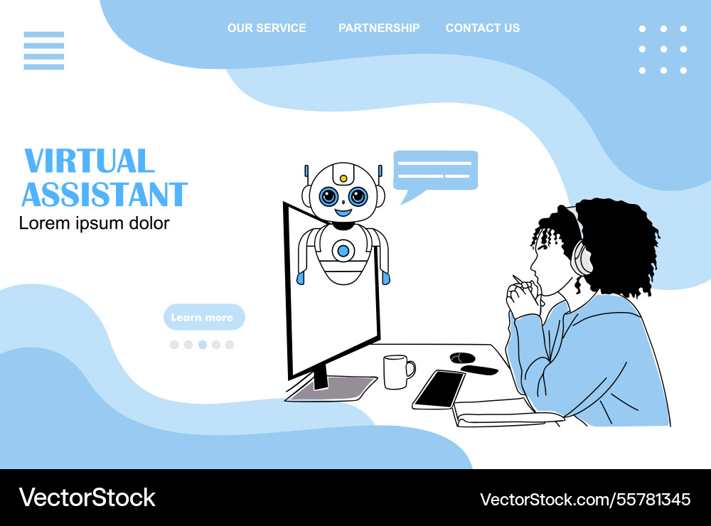 Virtual assistant chat bot ai concept landing page Virtual assistant chat bot ai concept landing page vector image