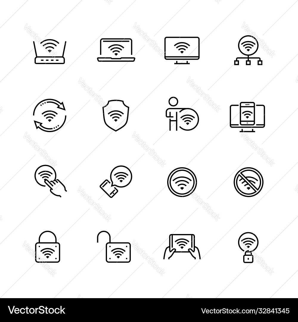 Wifi related icon set in thin line style Wifi related icon set in thin line style vector image