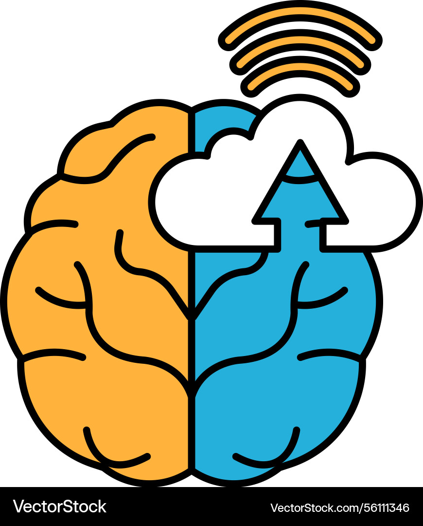 A brain with cloud above it and line pointing A brain with cloud above it and line pointing Vector Image