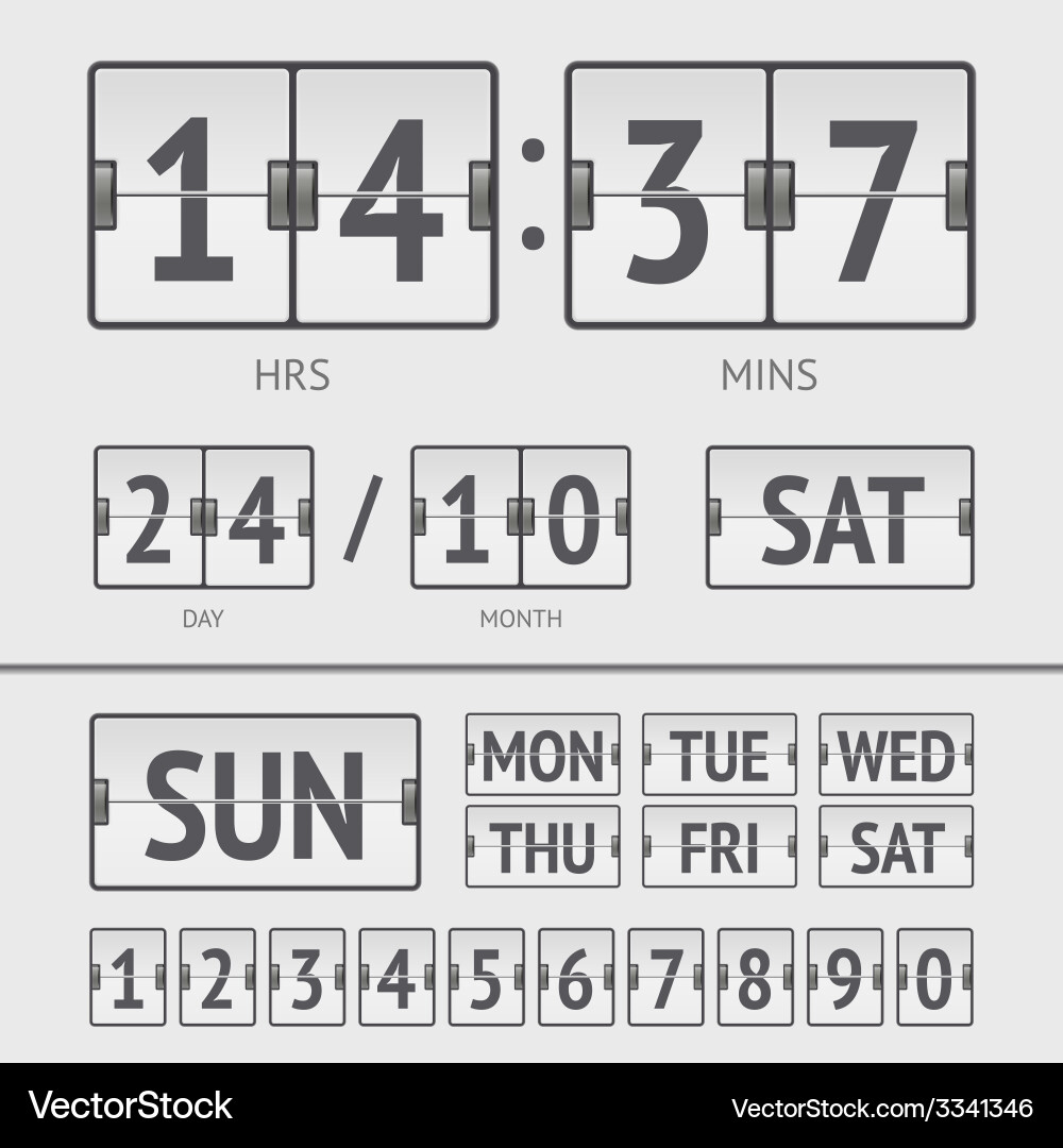 Analog black scoreboard digital week timer vector image