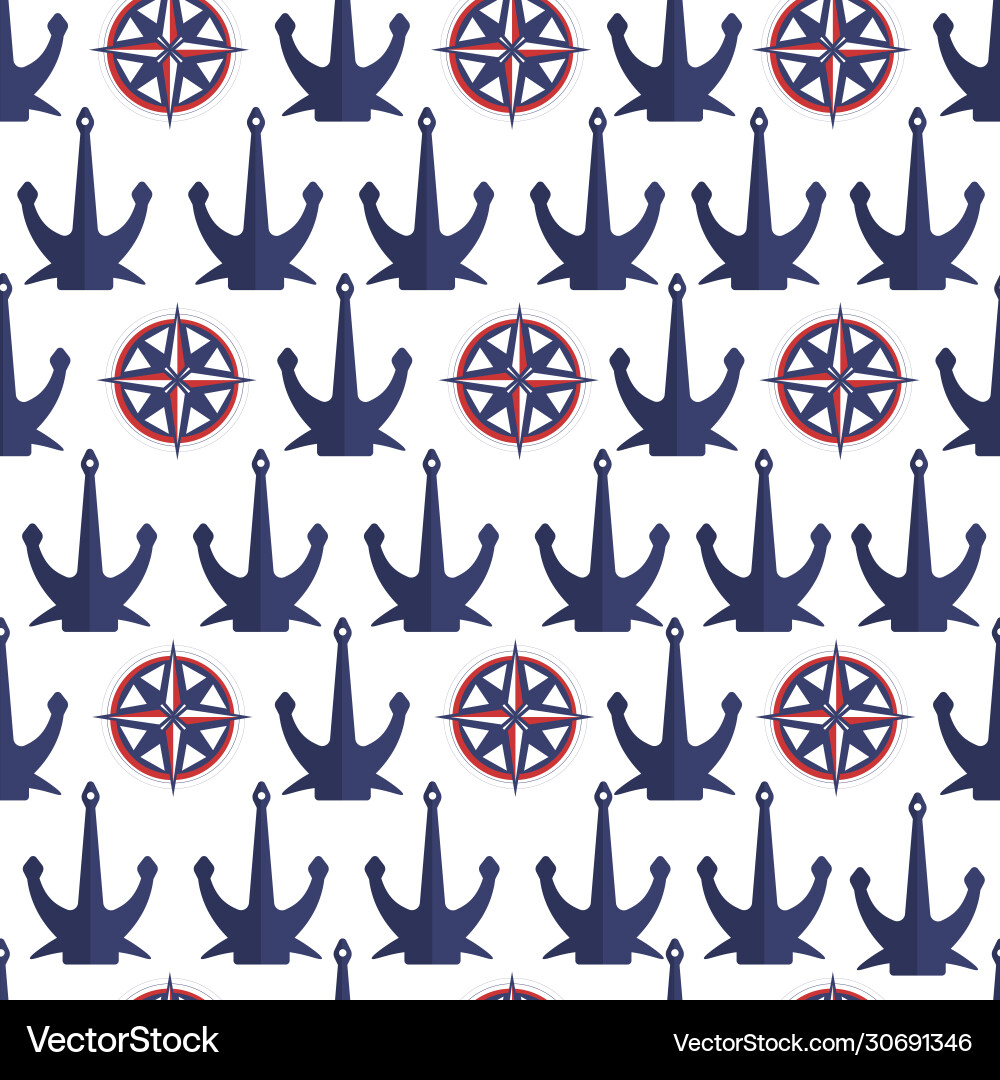 Anchors and compasses seamless pattern nautical Vector Image