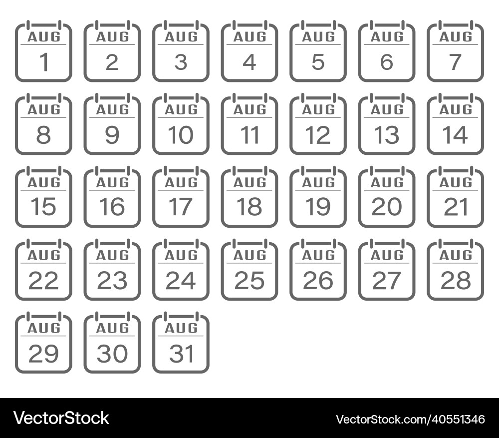 August is a month with numbers set of calendar vector image