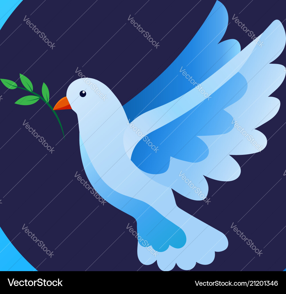 Blue Dove with Branch Icon - Peace Symbol Vector Image