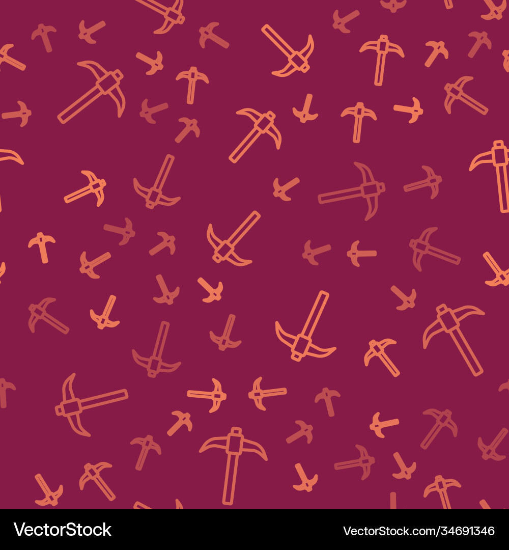 Brown line pickaxe icon isolated seamless pattern Brown line pickaxe icon isolated seamless pattern Vector Image