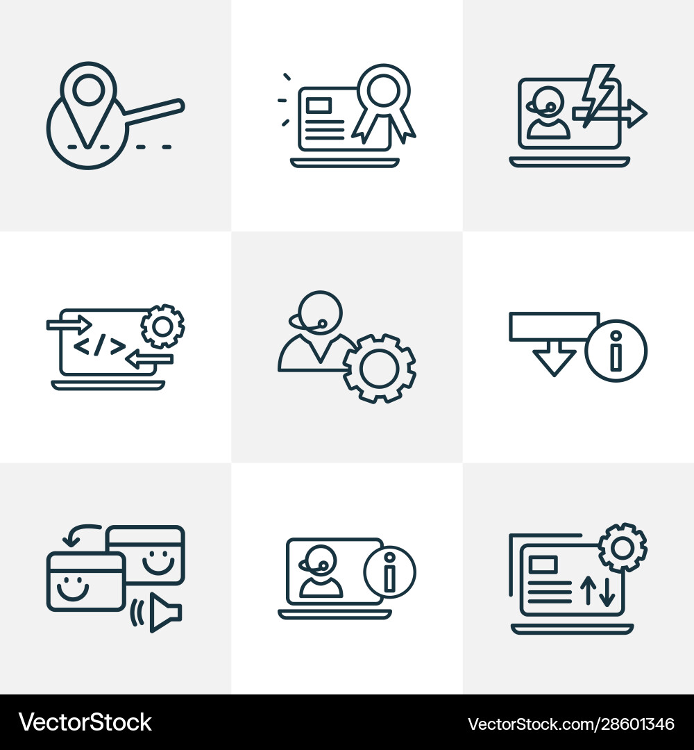 Engine icons line style set with data management Engine icons line style set with data management vector image
