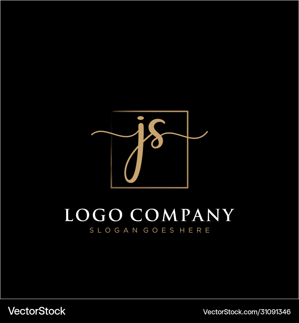 Js initial handwriting logo with rectangle Js initial handwriting logo with rectangle vector image
