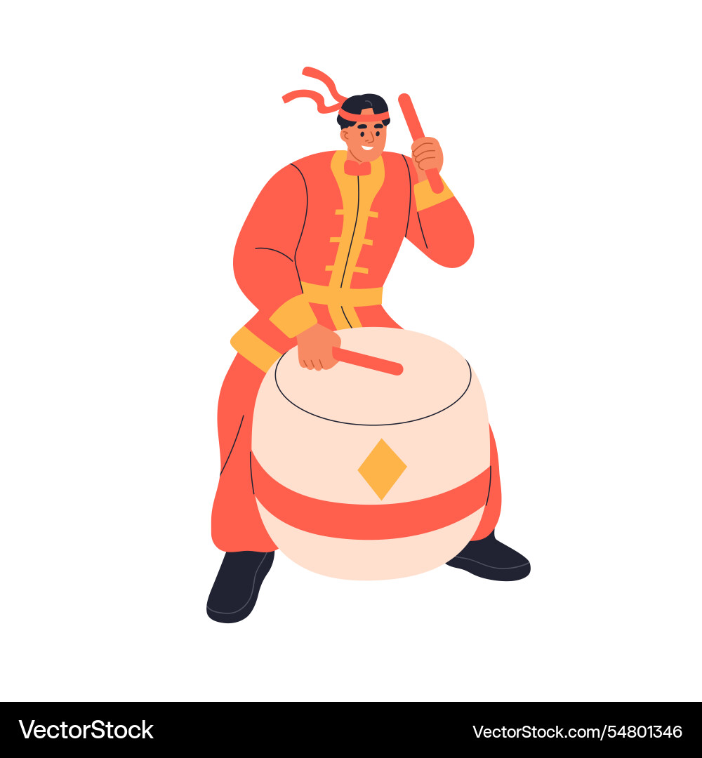 Man playing traditional chinese drum drummer Man playing traditional chinese drum drummer vector image