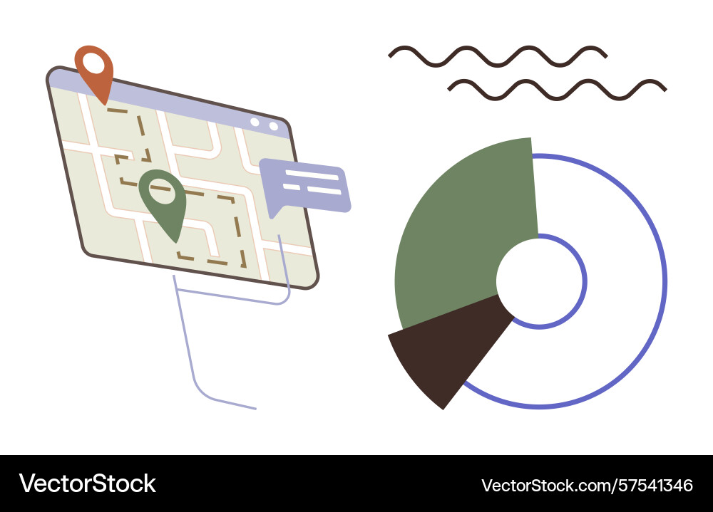 Navigation map with location pins and data pie vector image