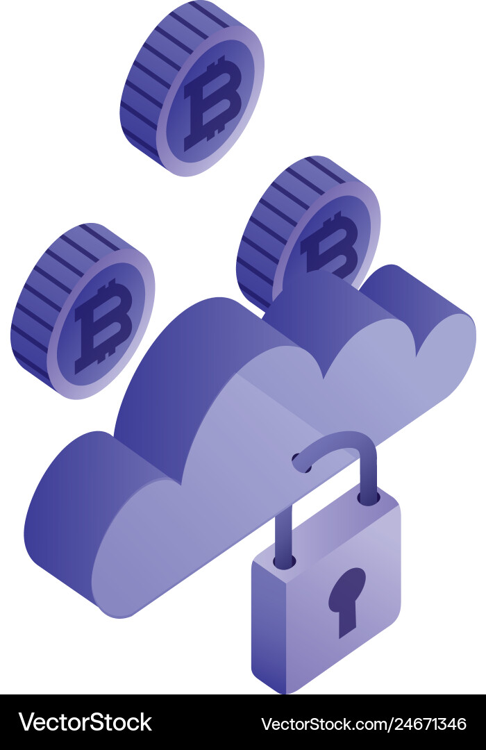 Padlock with cloud computing and bitcoins Padlock with cloud computing and bitcoins vector image