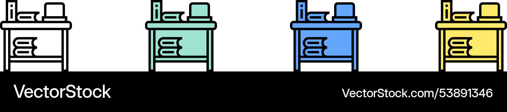 Schreibtisch-Icon Umriss grün blau und gelb Stil Schreibtisch-Icon Umriss grün blau und gelb Stil vektorbild