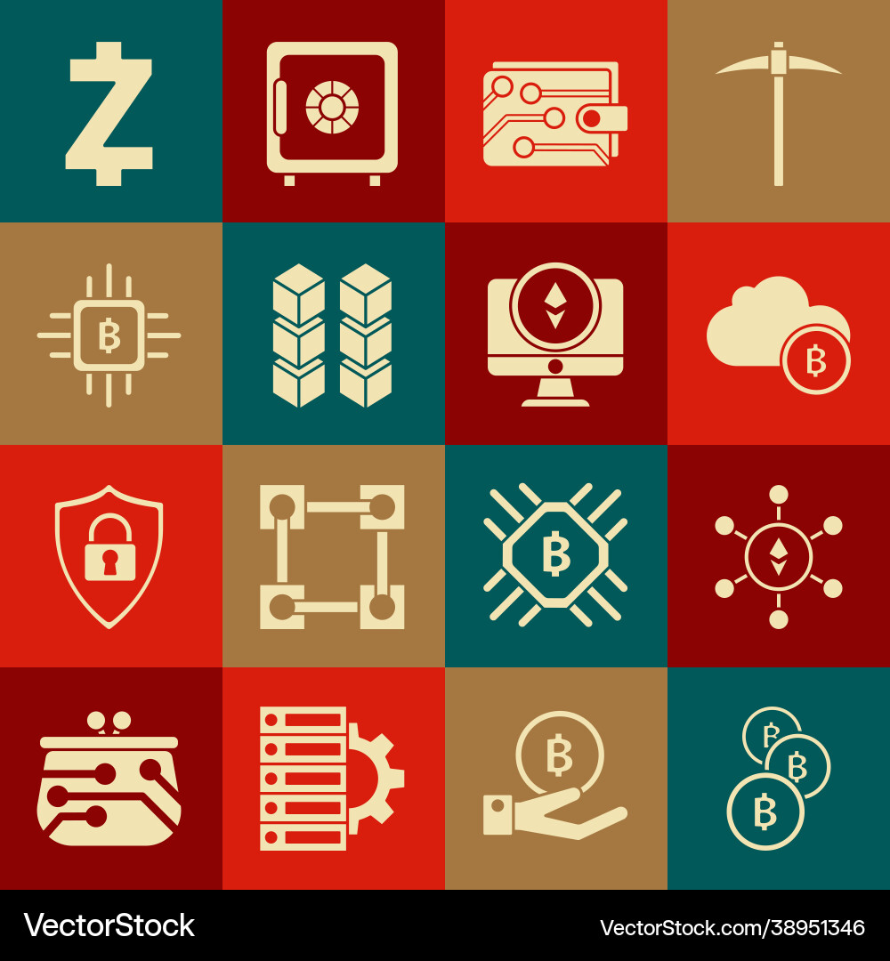 Set cryptocurrency coin bitcoin blockchain Set cryptocurrency coin bitcoin blockchain vector image