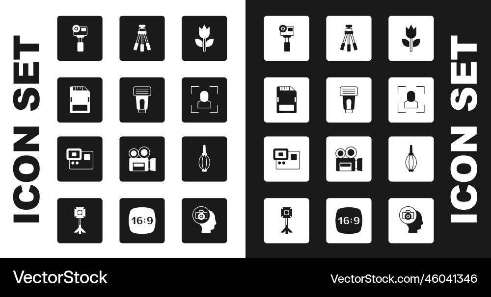 Set photo mode macro camera flash sd card Set photo mode macro camera flash sd card vector image