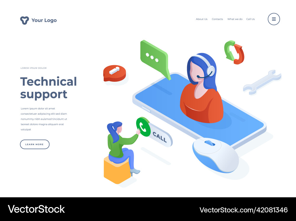 Technical support isometric landing page template Technical support isometric landing page template vector image