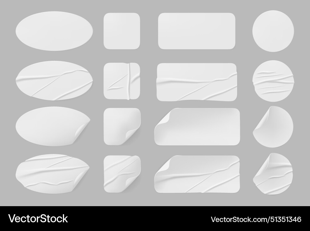 White glued crumpled stickers or labels White glued crumpled stickers or labels vector image
