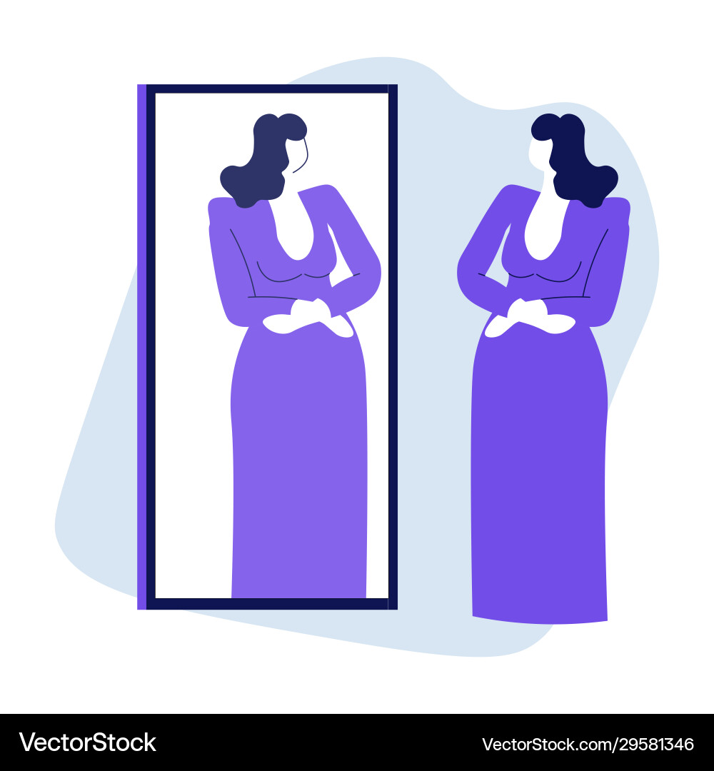 Woman looking at mirror reflection and trying – Royalty-Free Vector |  VectorStock, image size:1000x1080