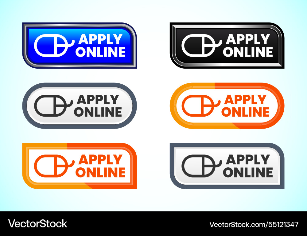 Apply online button set of different shapes Apply online button set of different shapes Vector Image