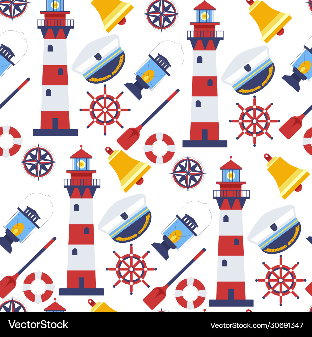 Beacons and captain hat marine theme seamless Beacons and captain hat marine theme seamless vector image