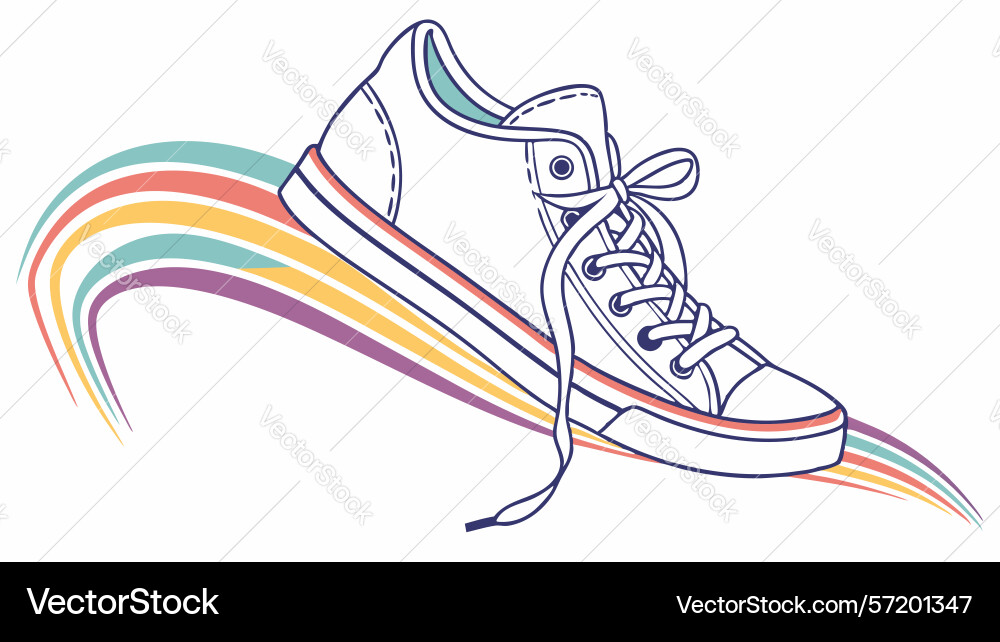 Dynamic sneaker with rainbow trails design Vector Image