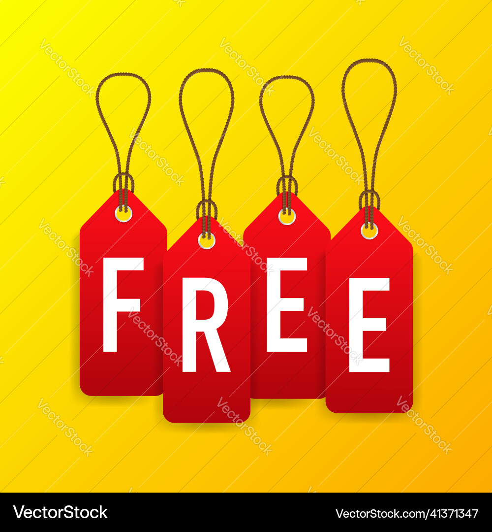Flat button with red free tag on white background Vector Image