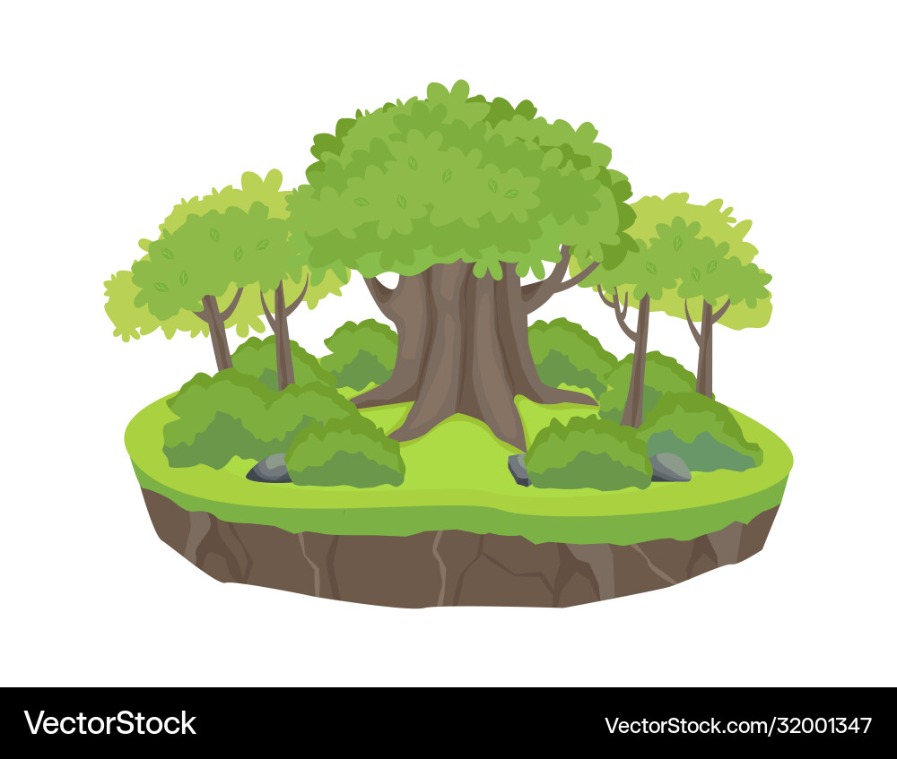 Green forest island old large oak tree with young Vector Image