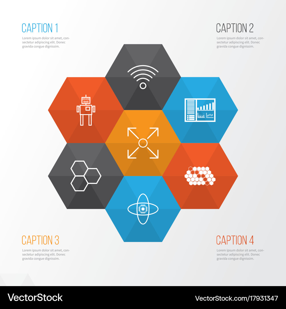 Robotics icons set collection of atomic cpu vector image