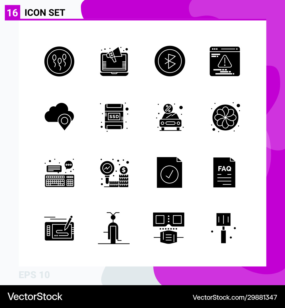 Solid icon set pack 16 glyph icons isolated Solid icon set pack 16 glyph icons isolated vector image
