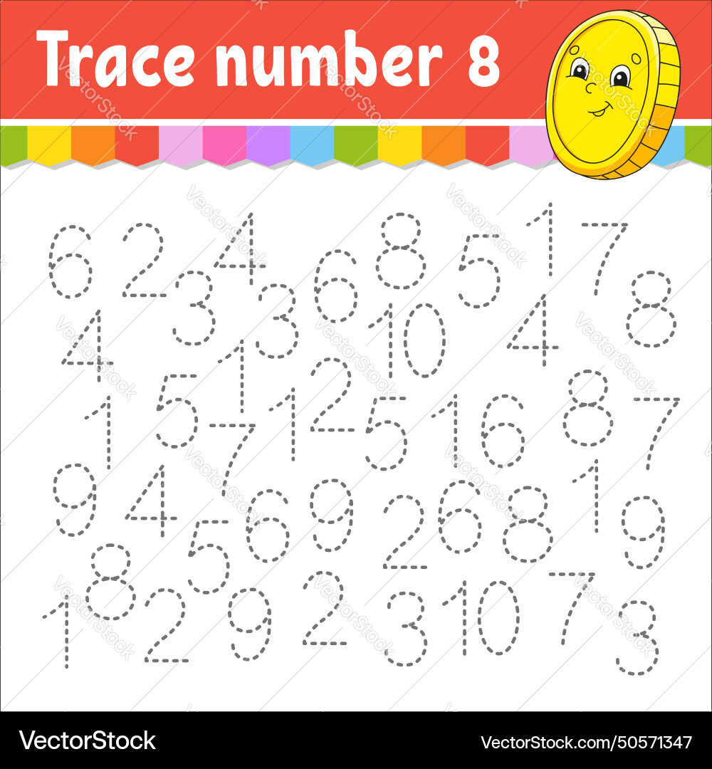 Trace number handwriting practice learning vector image