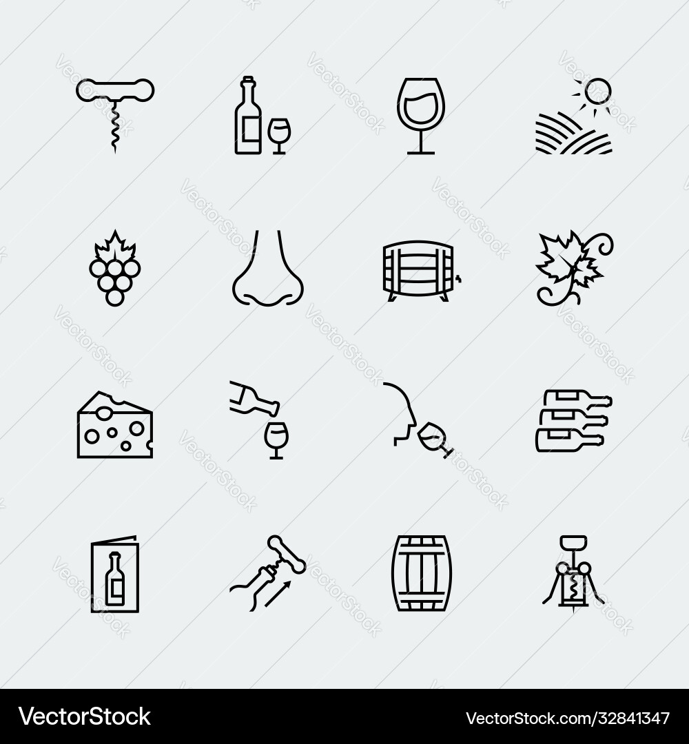 Wine related icon set in thin line style Vector Image