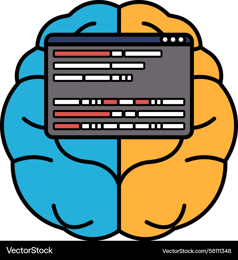 A brain with computer screen A brain with computer screen vector image