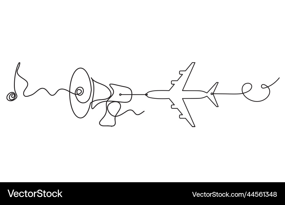 Abstract megaphone with plane as continuous lines Abstract megaphone with plane as continuous lines Vector Image