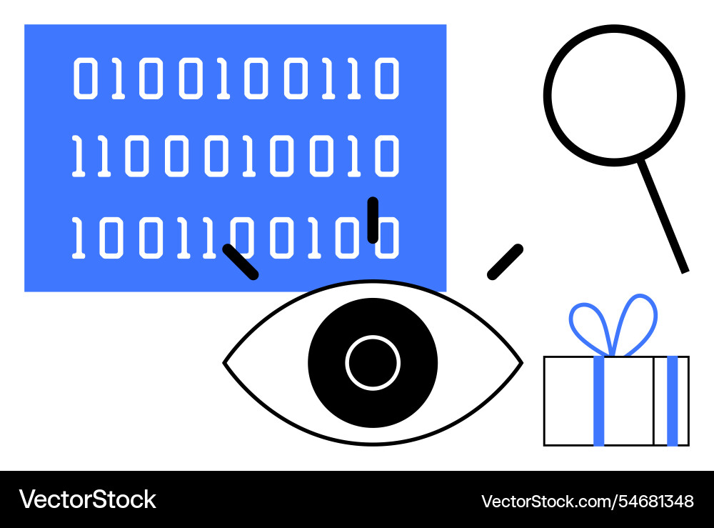 Data analysis concepts featuring binary code eye Vector Image