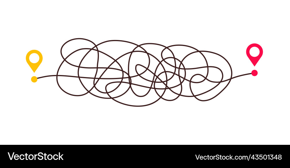Difficult way chaos path from point a to b Difficult way chaos path from point a to b vector image