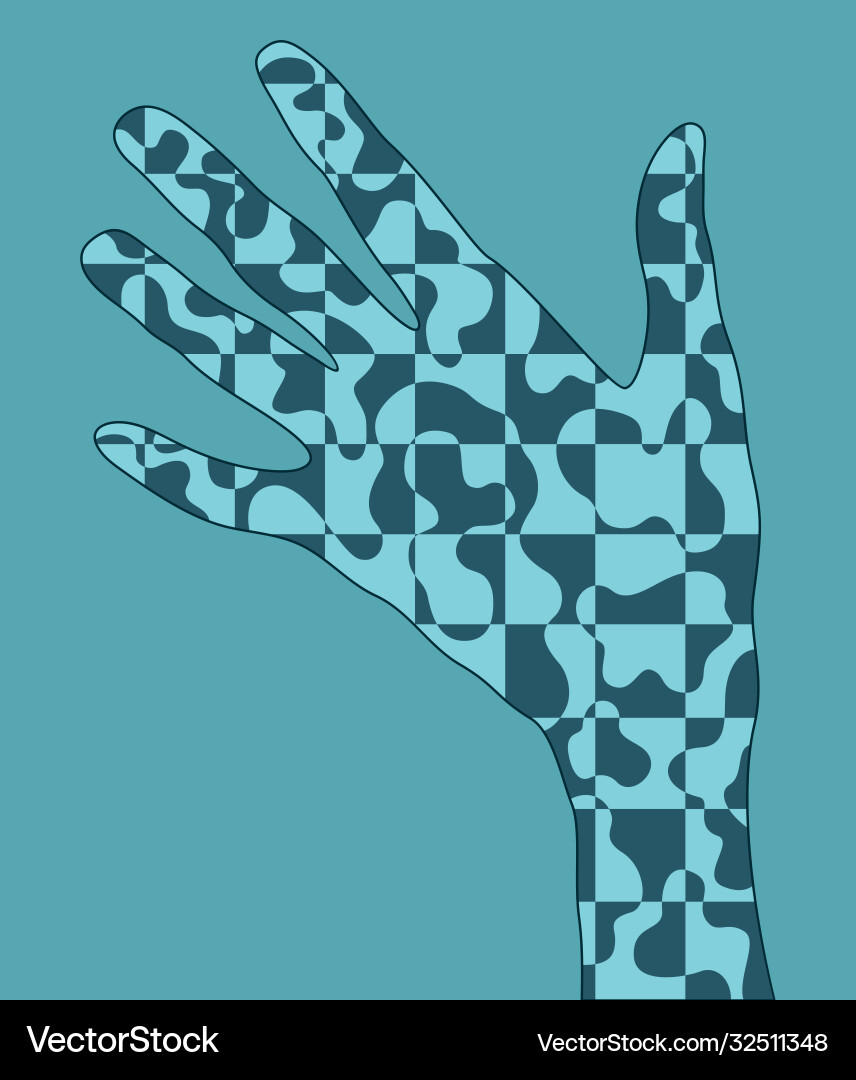 Hand with checkered pattern inside Hand with checkered pattern inside Vector Image