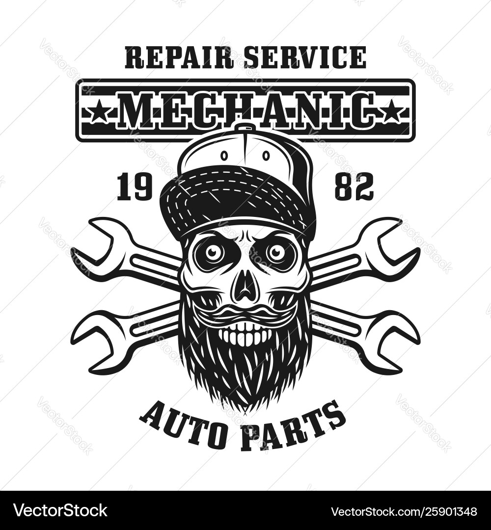 Mechanic Skull with Crossed Wrenches Vector Image