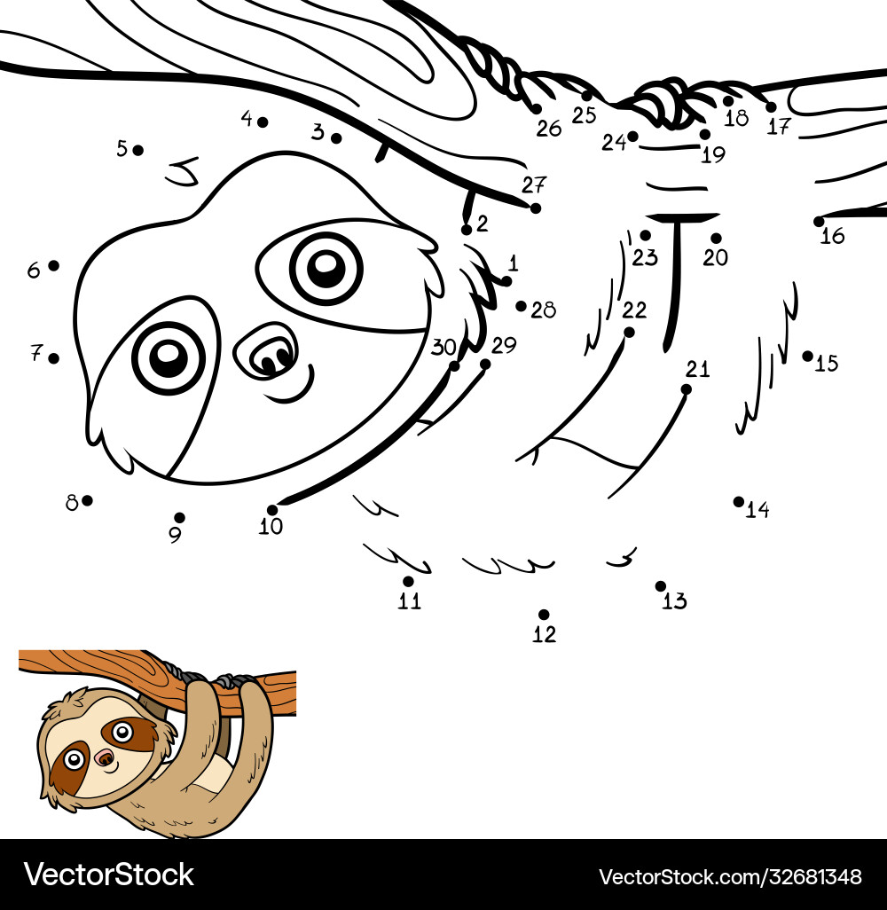 Numbers Game: Connect the Dots - Sloth vector image