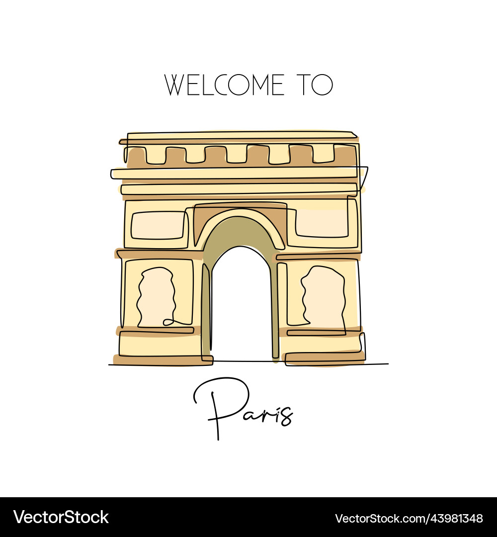 One continuous line drawing of arc de triomphe One continuous line drawing of arc de triomphe vector image