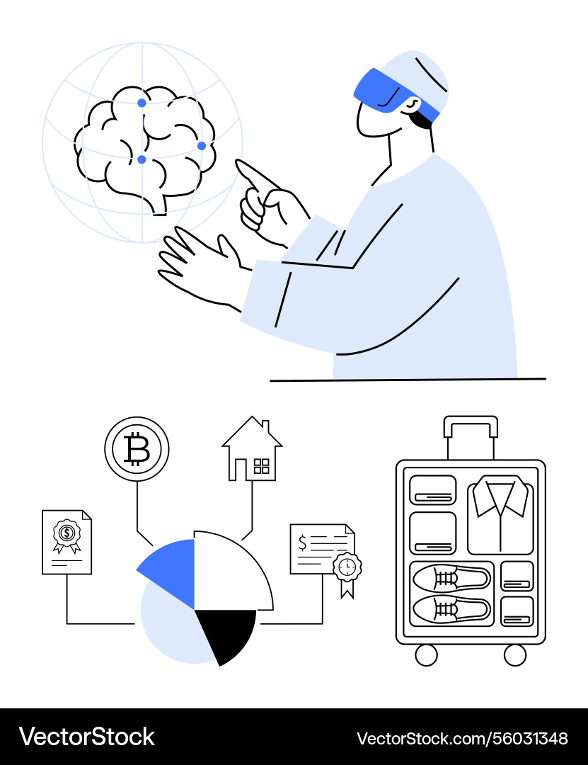 Person using vr to explore brain data Person using vr to explore brain data vector image