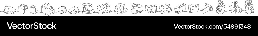 Professional photo camera set one line continuous Professional photo camera set one line continuous vector image