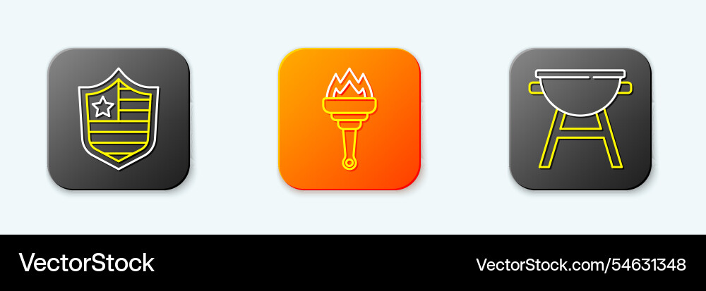 Set line shield with stars torch flame Set line shield with stars torch flame Vector Image