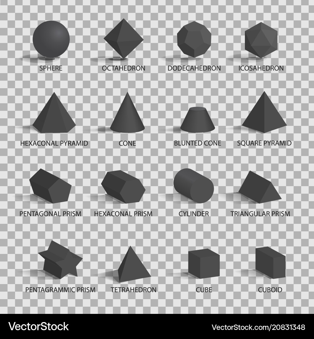 Set of 3d figures on transparent background Vector Image