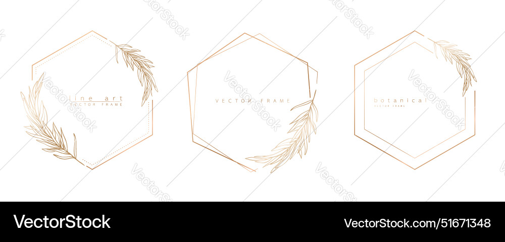Set of hexagon frame templates in minimal linear Set of hexagon frame templates in minimal linear Vector Image