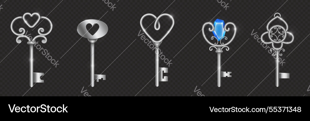 Silver vintage key collection Royalty Free Vector Image