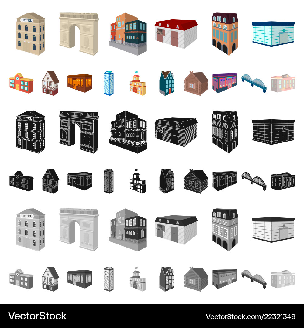 Building and architecture cartoon icons in set Building and architecture cartoon icons in set vector image