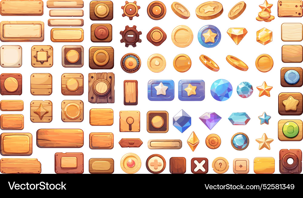 Buttons set cartoon element interface slider game Buttons set cartoon element interface slider game vector image
