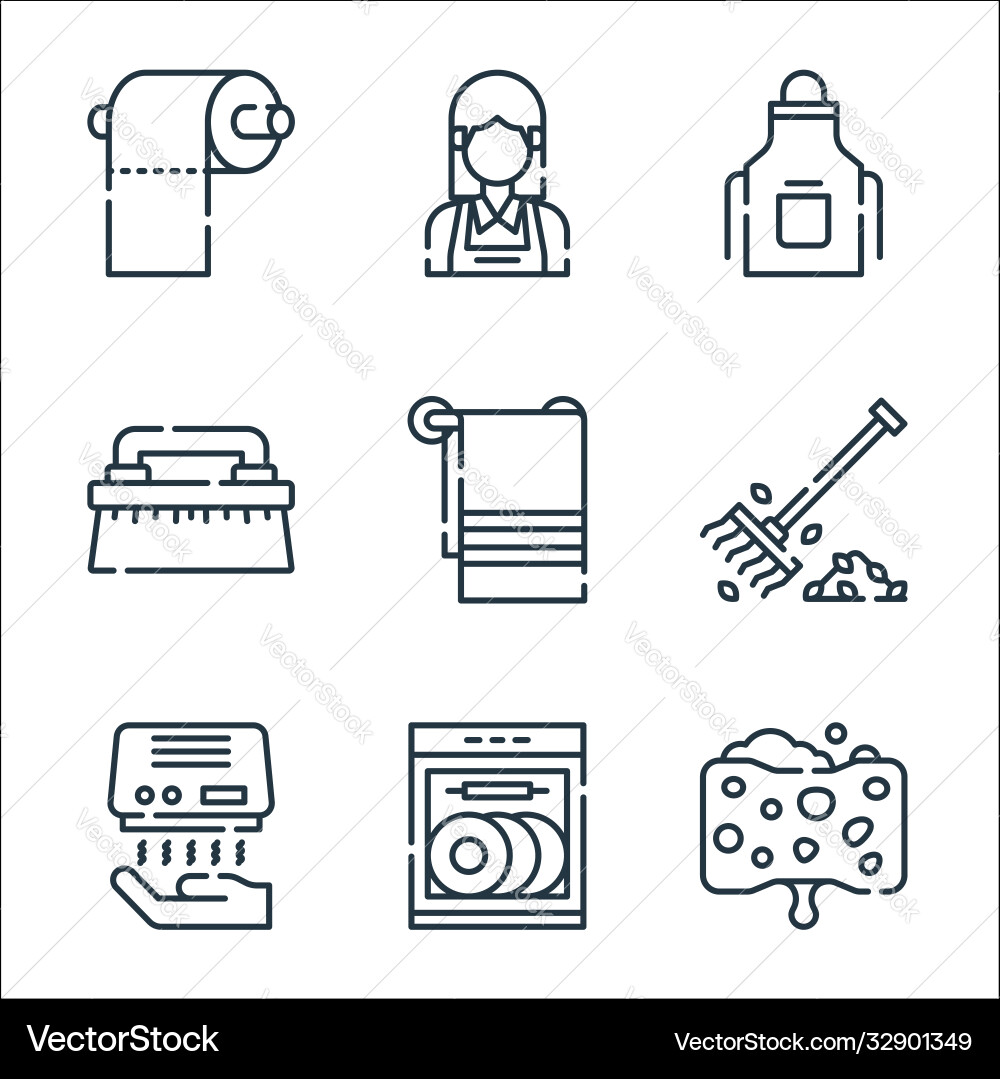 Cleaning line icons linear set quality Vector Image